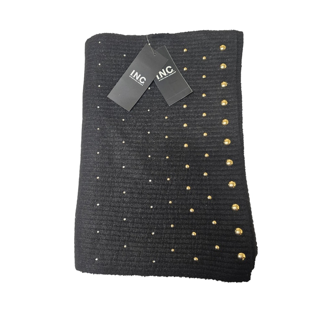 INC International Concepts Black Silver-tone Studded Convertible Wrap Scarf NWT